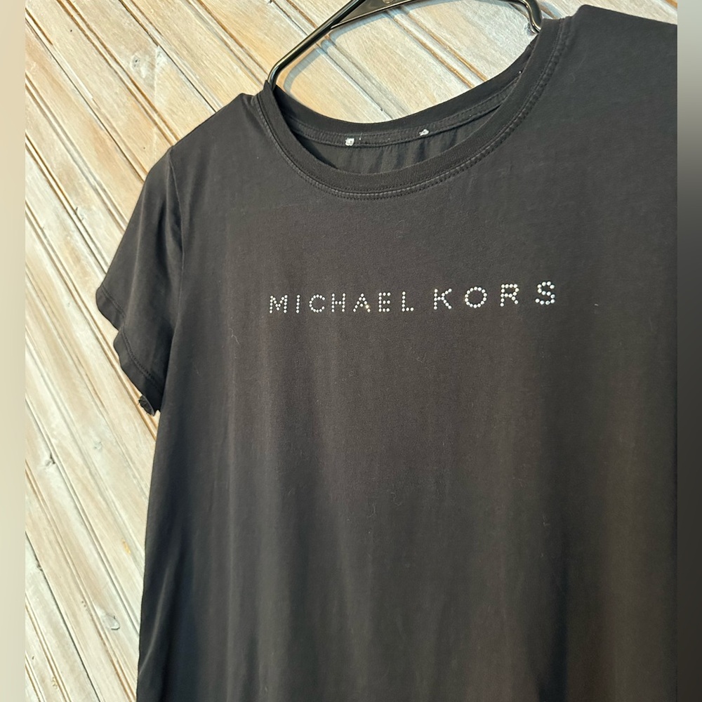 Michael Kors Black Silver Seqiun Short Sleeve Tee Baby Tee Loose - Picture 3 of 6
